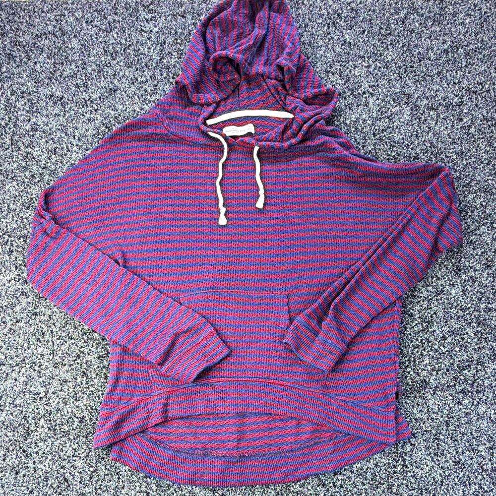 Abercrombie & Fitch Striped Pullover Hoodie Womens M Blue/Red Hood Pockets